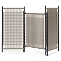 Modern Folding Room Divider With Black Frame And Beige Woven Panels