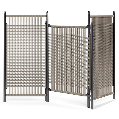 Modern Folding Room Divider With Black Frame And Beige Woven Panels 3d model