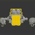 Game Movie Robot Character With Yellow Parts Blue Eye Floating And Small Side Robots