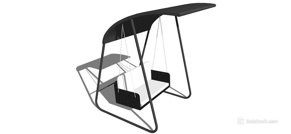 Outdoor Playground Swing With Black Frame Canopy And Two Seats 3d model 