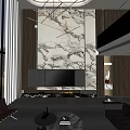 Modern Duplex Living Room Interior With Dark Sofas Wall Art And Floor To Ceiling Windows