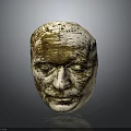 Ancient Head Sculpture With White And Gold Textured Weathered Surface On Gray Background 3d model