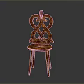 Decorative Wooden Chair With Carved Curved Backrest And Orange Red Finish
