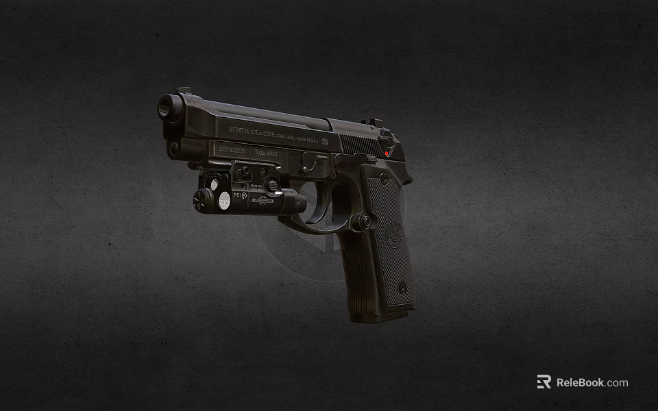 Black Tactical Handgun With Modern Design Textured Grip And Barrel Accessory Isolated On Dark Background 3d model 