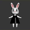 Cute White Cartoon Rabbit With Pink Ears And Black Dress Standing