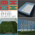 Outdoor Fitness Sports Courts with Basketball Football Volleyball Tennis Fields and Fenced Areas