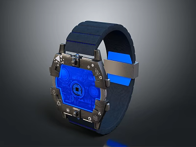 Modern Wristwatch With Dark Blue Strap Blue Dial And Metal Frame 3d model