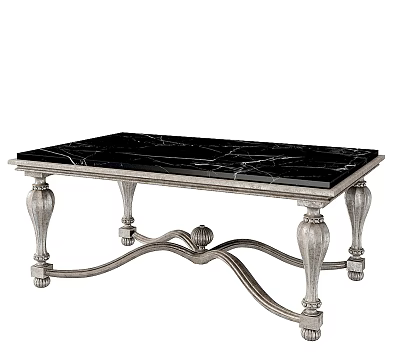 Elegant Coffee Table With Black Marble Top And Silver Ornate Legs 3d model