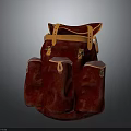 Stylish Red Backpack With Yellow Accents Multiple Pockets And Leather Buckles