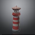 Red And White Striped Lighthouse Model With Top Lantern And Balcony