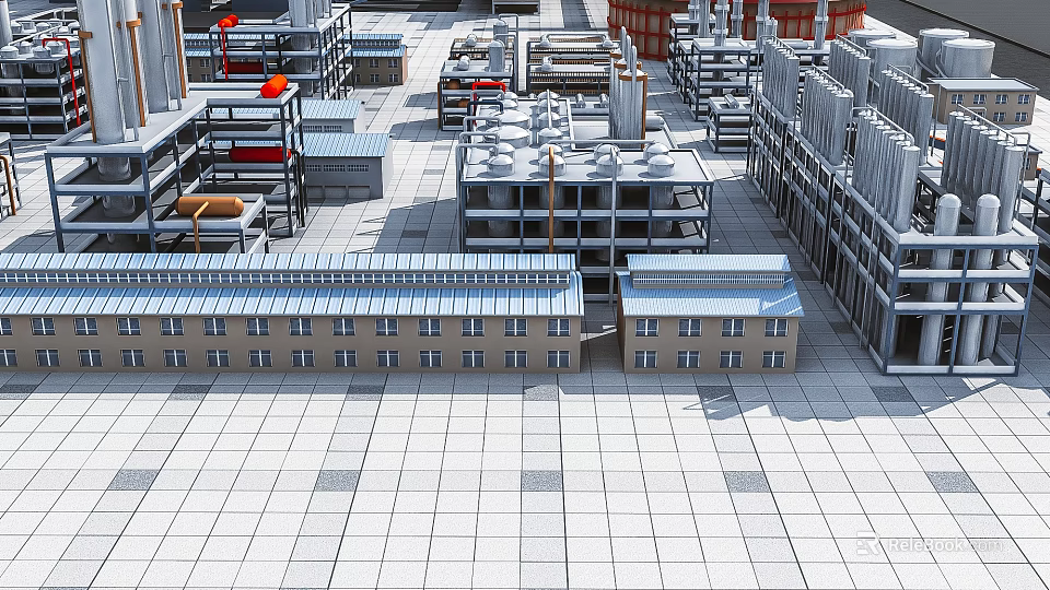 Industrial Factory Complex With Multiple Buildings Roof Structures And Industrial Equipment Layout 3d model 