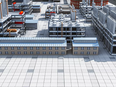 Industrial Factory Complex With Multiple Buildings Roof Structures And Industrial Equipment Layout 3d model