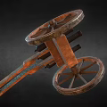 Vintage Double Barreled Cannon With Wooden Wheels And Cross Emblem