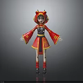 Child Wearing Red Traditional Dragon Costume with Gold Patterns and Boots
