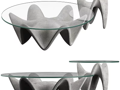 Modern Coffee Table With Glass Top And Abstract Geometric Concrete Base 3d model