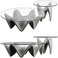 Modern Coffee Table With Glass Top And Abstract Geometric Concrete Base 3d model