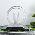 Garden Ornament Metal Sculpture With Circular Design Leaf Structure Lily Pad Pool And Green Trees