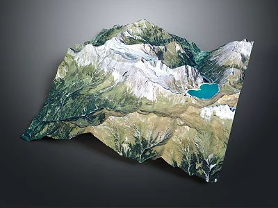 3D Terrain Model Landscape Garden With Mountain Green Vegetation And Blue Lake 3d model