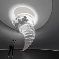 Art Installation Featuring Swirling Cloud Sculptural Form in Modern Gallery Space with Person Pointing