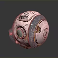 Futuristic Metallic Sphere Component With Glass Window Metal Bolts And Worn Details