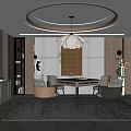 Elegant Modern Hotel Mahjong Room Interior With Round Table Comfortable Chairs And Stylish Chandelier