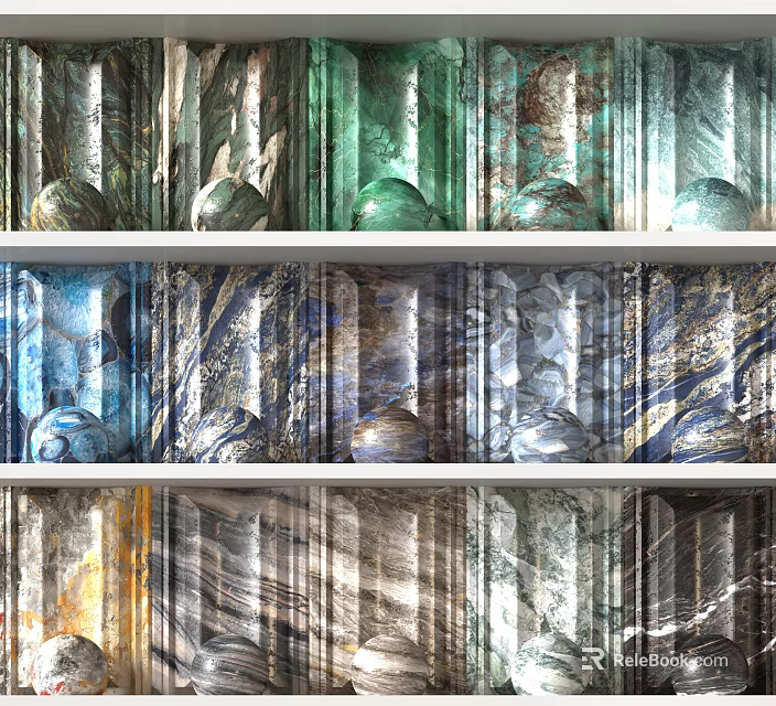 Modern Stylish Wainscoting Design With Colorful Marble Textures And Metallic Accents 3d model 