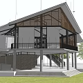 Modern Boutique Guesthouse Building With Wooden Structure Glass Facade And Green Lawn