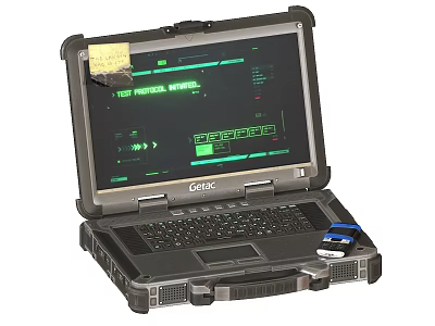 Getac Rugged Laptop With Green Digital Display And USB Drive 3d model