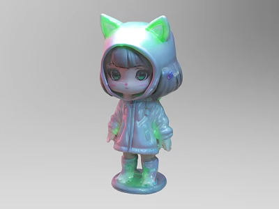 Cute Decorative Ornament Set Featuring Cat Ears Hooded Coat And Rain Boots Figurine 3d model