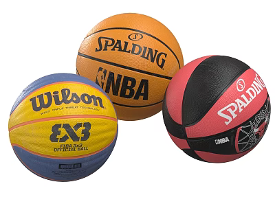 Assorted Wilson Spalding Basketball Sports Equipment With NBA FIBA 3x3 Red Black Yellow Blue Designs 3d model