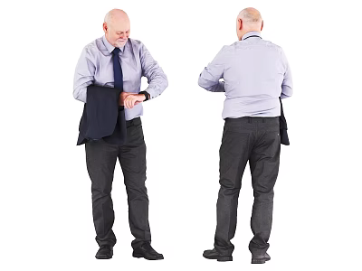 Businessman Checking Time Wearing Light Blue Shirt Tie Holding Suit Jacket Front Back Views 3d model