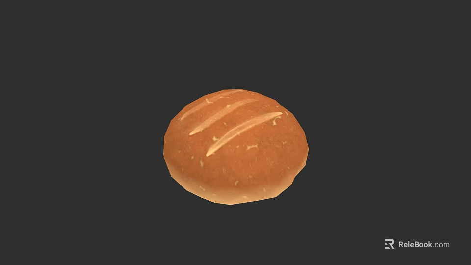 Freshly Baked Round Bread With Golden Brown Surface And Three Slits 3d model 