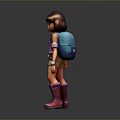 A Woman 3D Character Model With Short Purple Hair Pink Vest Shorts And Pink Boots