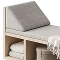 Two Seater Sofa with Wooden Frame Gray Cushion Storage Compartments Draped Striped Blanket and Box