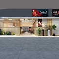 Modern Restaurant Exterior with Seafood Meat Signage Entrance Green Plants and Lighting