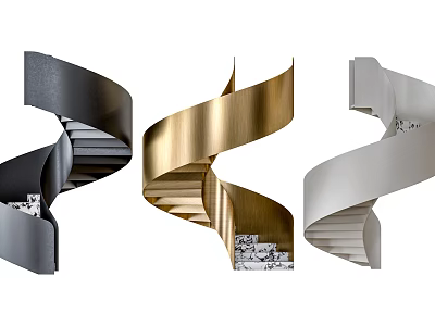 Modern Spiral Staircase Design With Black Gold White Sleek Metal Structure 3d model