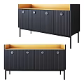 Modern Black Entryway Console Cabinet With Vertical Striped Design Round Handles And Slim Legs