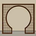 Brown Wooden Room Divider With Circular Arch And Grid Pattern For Interior Space 3d model