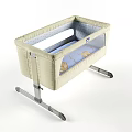 Comfortable Beige Baby Crib With Light Blue Mattress Bear Pattern And Metal Frame