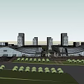 Modern Urban Architecture Complex Featuring Multiple Buildings With Contemporary Roof Structures And Green Spaces