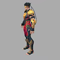 Man in Heroic Gold and Red Armor with Muscular Build and Ornate Shoulder Decorations