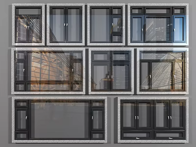 Various Modern Window Designs With Different Frame Styles And Glass Options 3d model