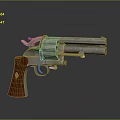 Classic Revolver With Silver Metal Body Brown Wooden Grip And Cylinder Barrel
