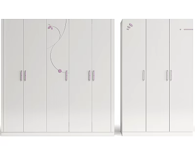 Modern White Wardrobe with Purple Handles and Minimalist Panel Design 3d model