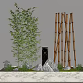 Bamboo Plants With Rockery Stones Moss And Stone Lantern On Marble Base