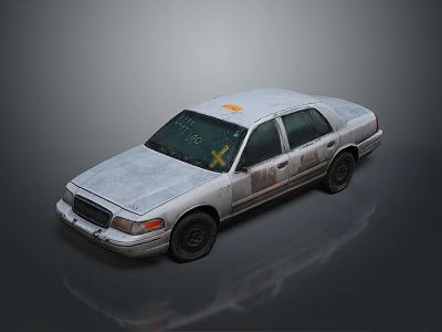 Old Dusty Sedan With Worn Exterior And Yellow Roof Sign 3d model