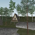 Triangular Roof Wooden Cabins With Elevated Decks In Natural Forest Setting 3d model