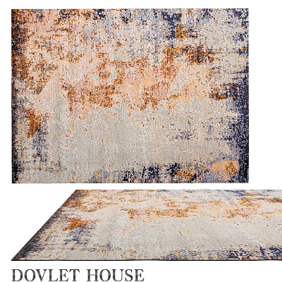 Artistic Vintage Square Rug With Distressed Beige Brown Blue Abstract Texture 3d model