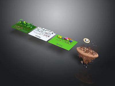 Scenic Components Featuring Green Grassland White Structure Colorful Objects And Floating Island 3d model