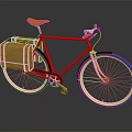 Red Bicycle With Brown Leather Seat And Rear Saddlebag Silver Spoked Wheels